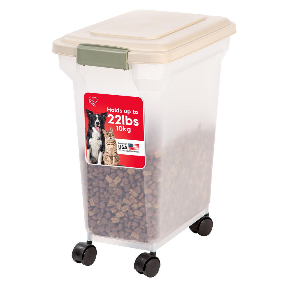 IRIS USA contenedor de alimento para mascotas con ruedas desmontables para movilidad.