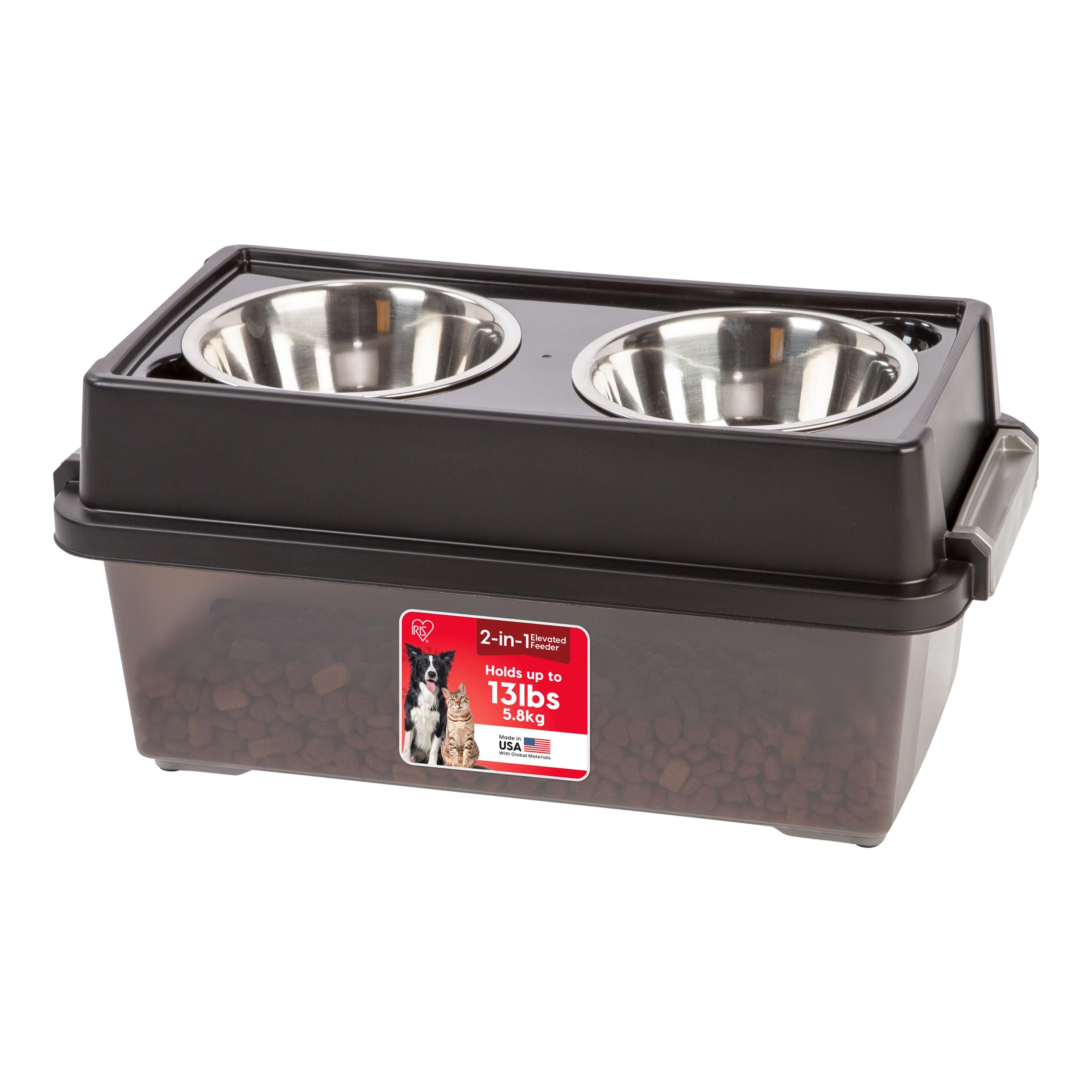 Iris USA bebedero elevado con almacenamiento, cómodo para perros pequeños durante la comida.