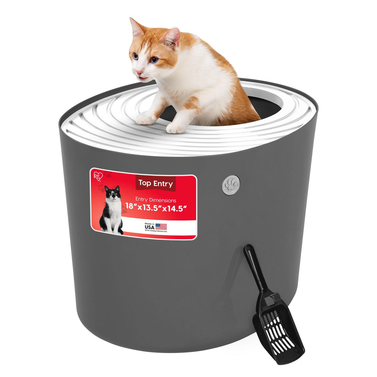 IRIS USA, caja de arena para gatos con entrada superior y tapa para mantener todo adentro.