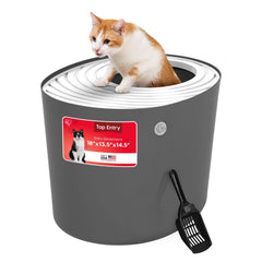 IRIS USA, caja de arena para gatos con entrada superior y tapa para mantener todo adentro.