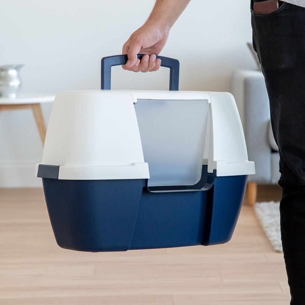 IRIS USA caja esquina para gatos, plástico resistente facilita limpieza y durabilidad.