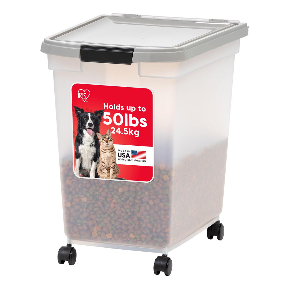 IRIS USA contenedor-alimentos-mascotas-50-libras-tapado-hermetico mantiene frescura y evita humedad.