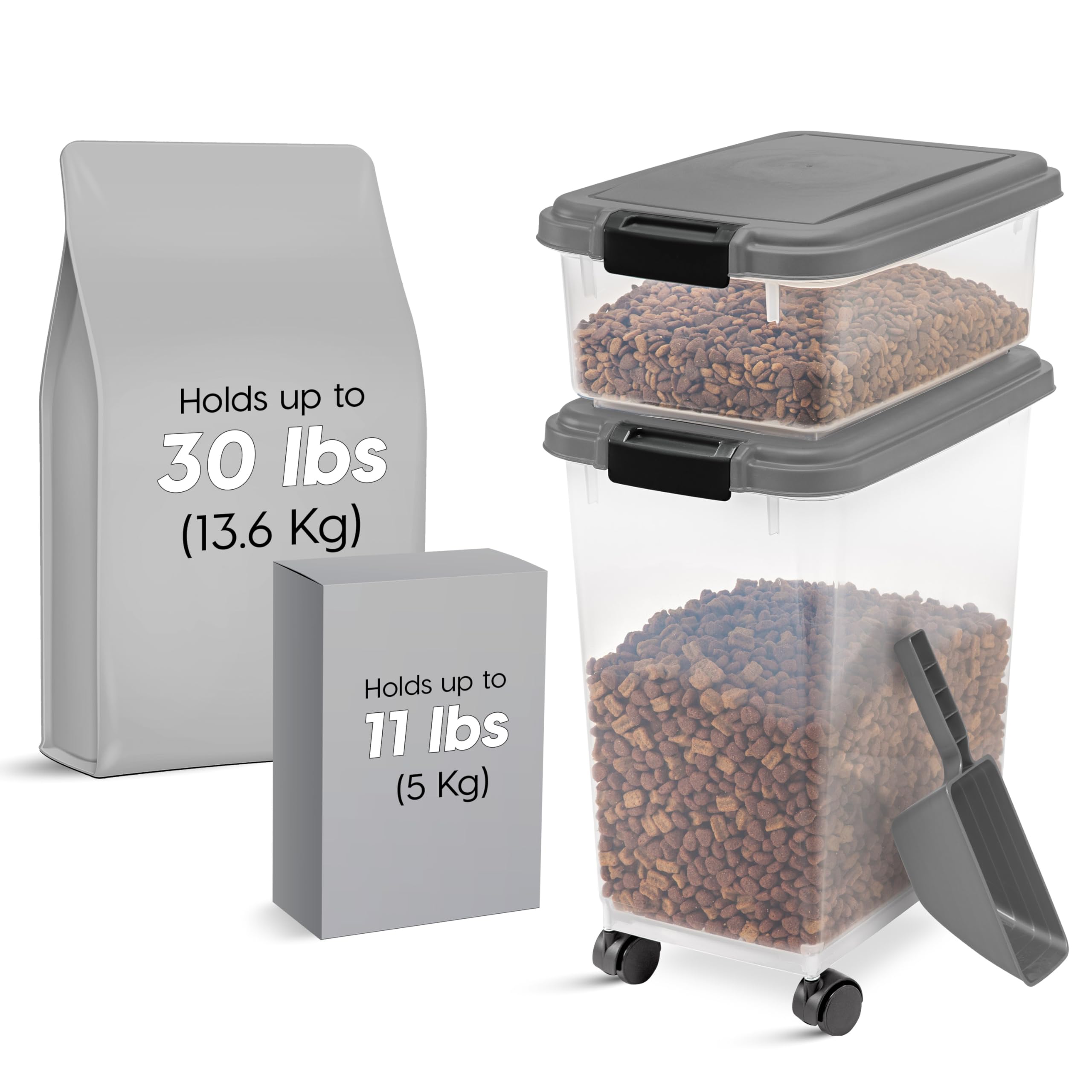 IRIS USA: contenedor de 11 lb apilable para snacks y comida de mascotas.