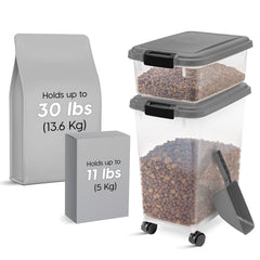 IRIS USA: contenedor de 11 lb apilable para snacks y comida de mascotas.