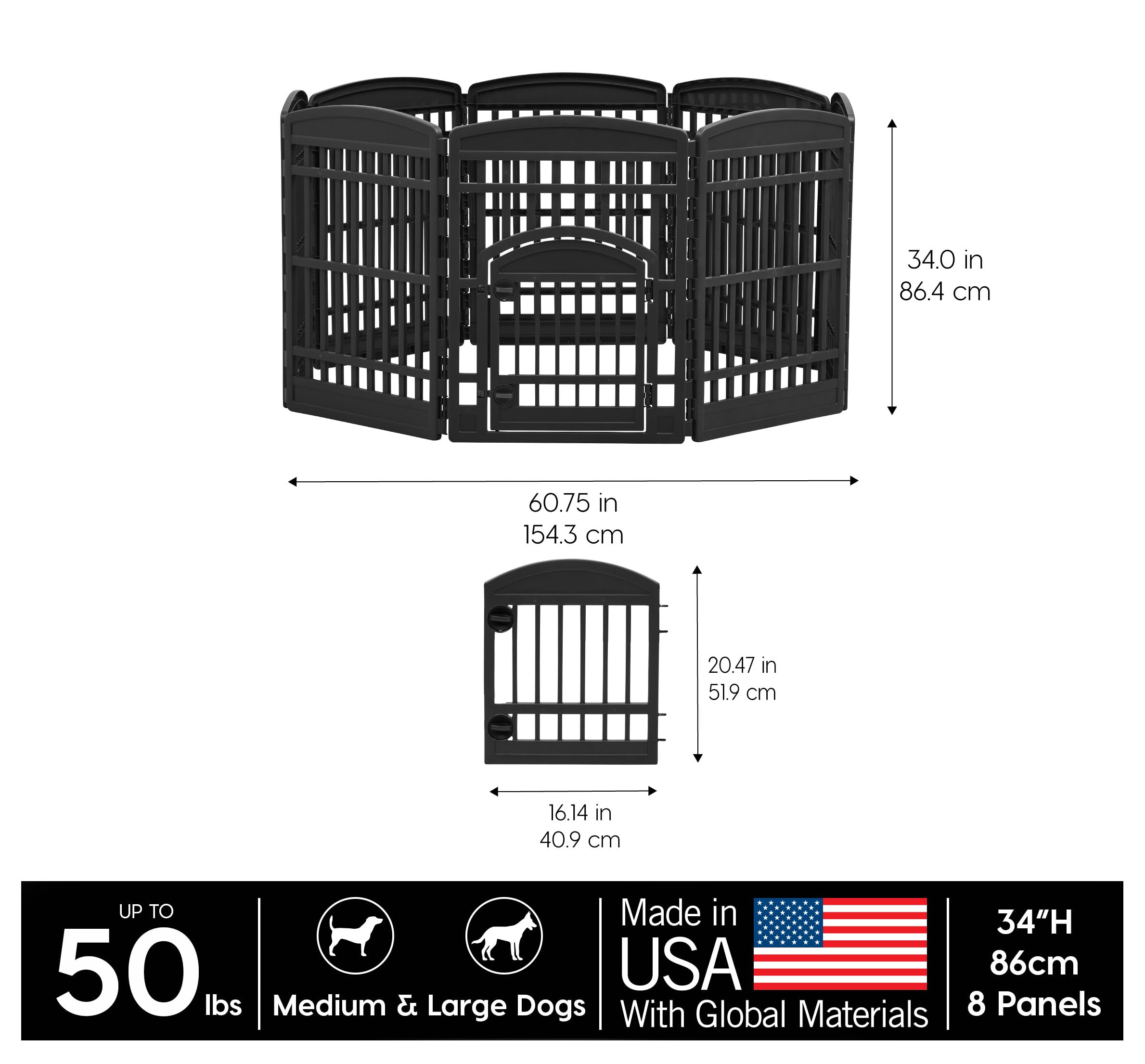 IRIS USA Dog Playpen Paneles 8 para formar diferentes disposiciones y ampliar el espacio