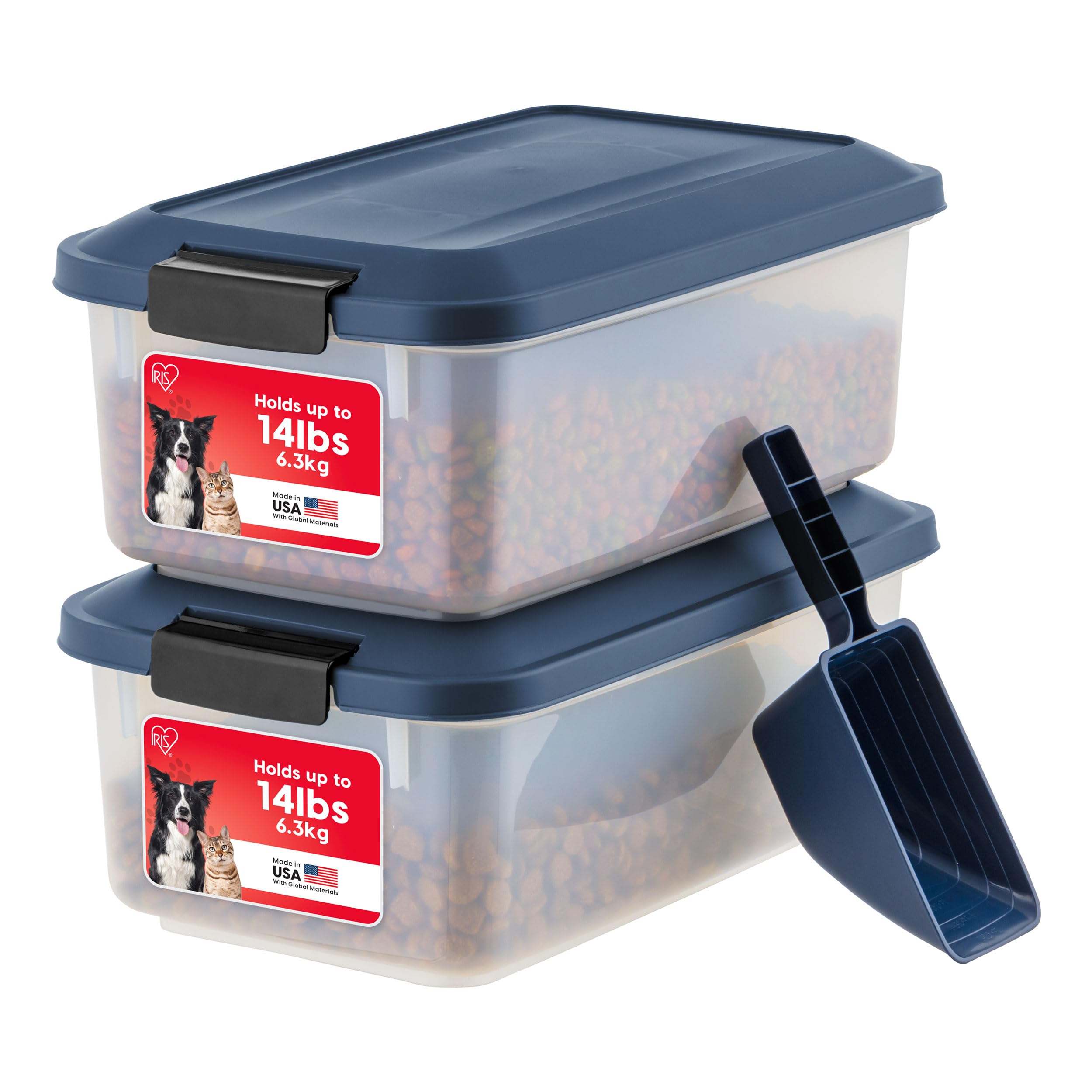 Contenedor IRIS WeatherPro para alimento de mascotas con cuerpo traslucido facilita ver la cantidad restante.