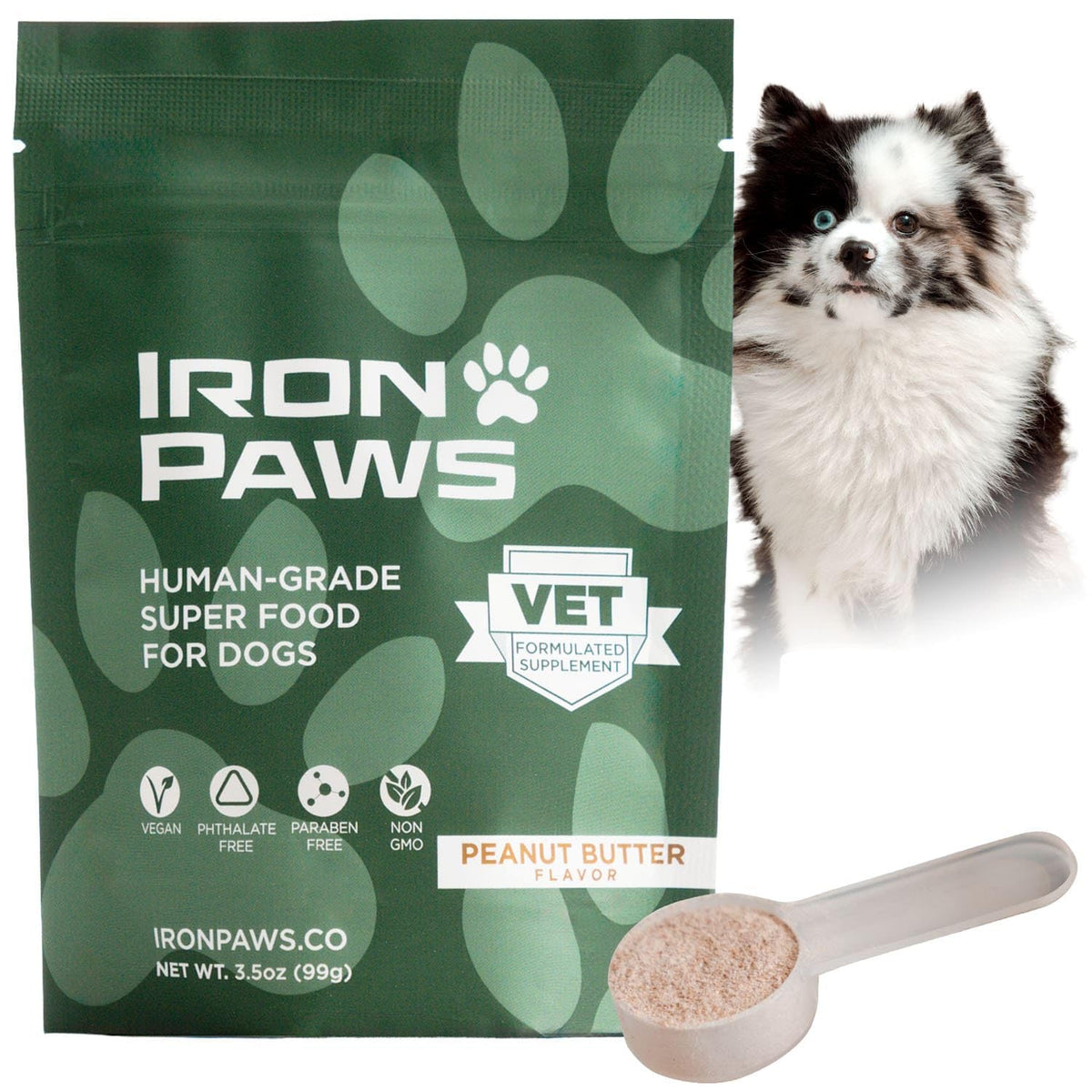 Iron Paws polvo superalimento para dientes, promueve higiene dental en perros