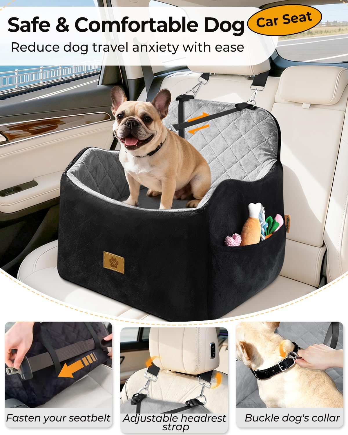 Ishineon asiento de coche 20x20x20 cm, ideal para perros pequeños