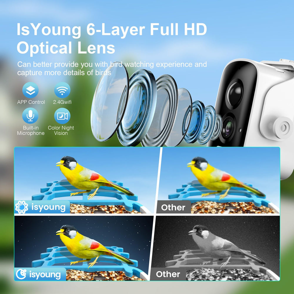 isYoung cámara 2.5K con visión nocturna para aves