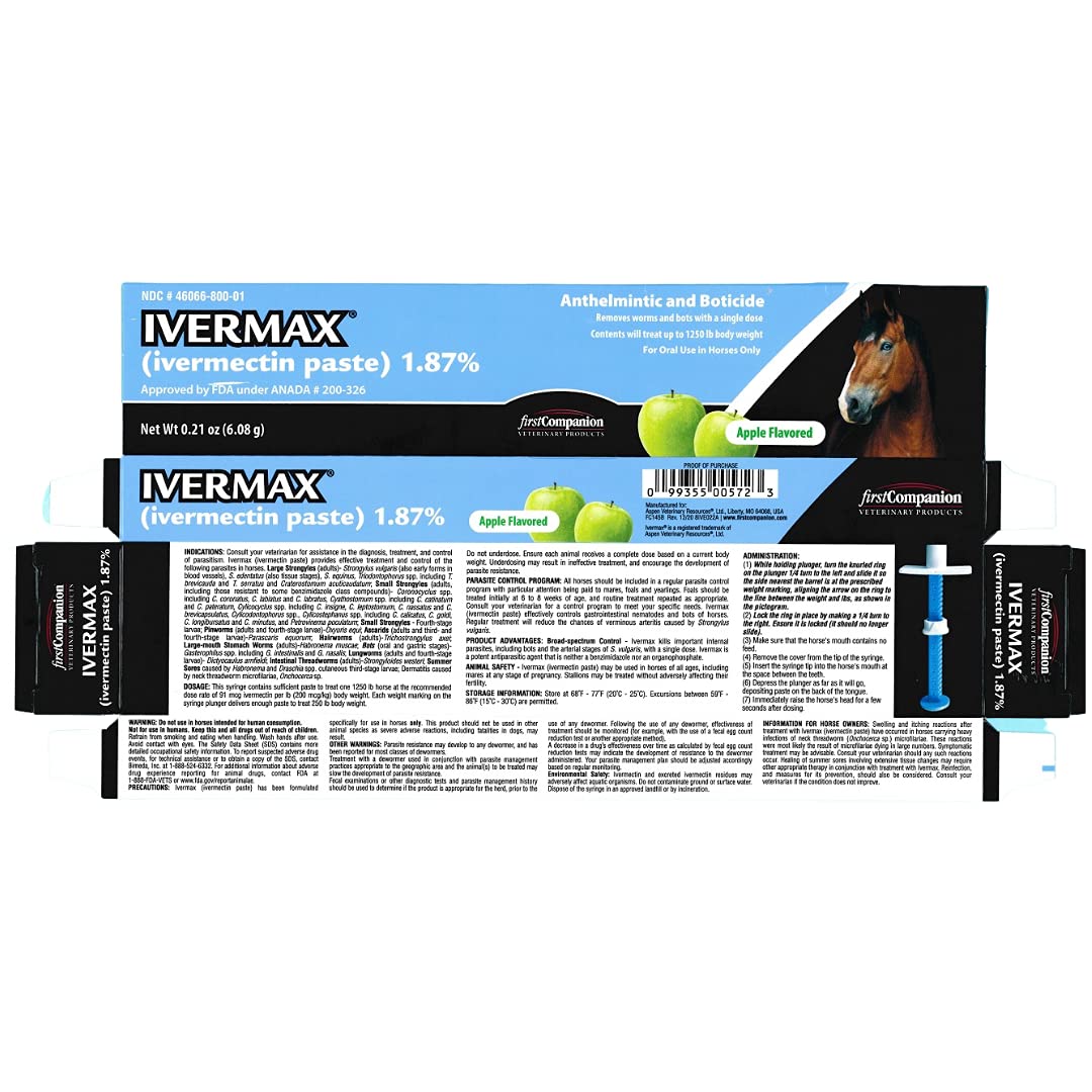 Ivermax pasta ivermectina manzana, dosis lista para caballos y protección contra parásitos internos.