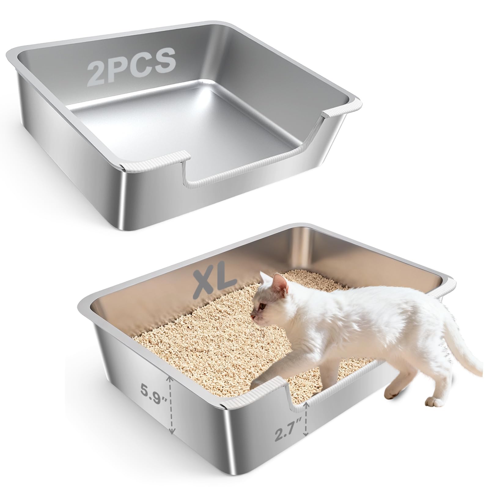 Ixaro dos cajas: caja de acero inoxidable con entrada baja, fácil acceso para gatos.