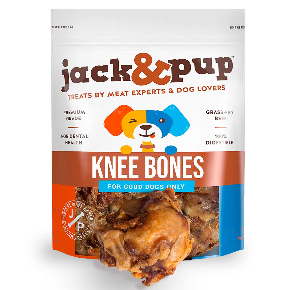Jack&Pup hueso de rodilla de res para perros: masticación duradera y sabor natural.