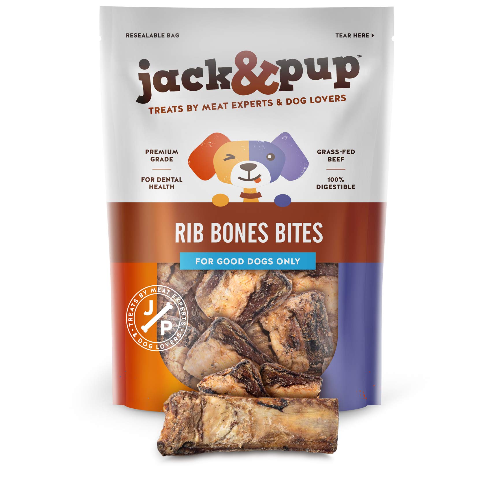 Jack&Pup huesos-costilla-res-perros 3-4 pulgadas, masticación duradera para razas pequeñas y medianas.