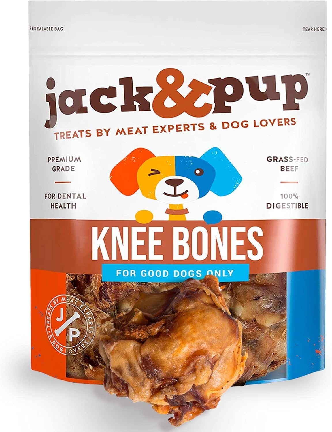 Jack&Pup huesos ternera rodilla para perros grandes, masticación prolongada.