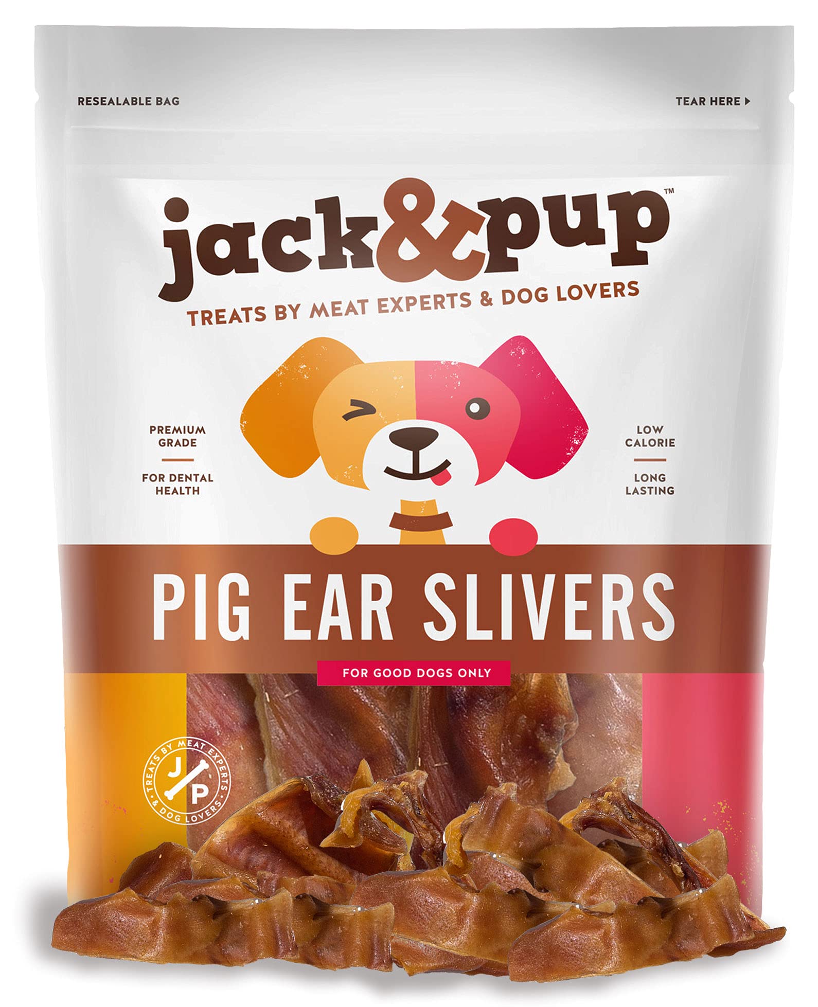 Jack&Pup orejas de cerdo media corte, snack natural con alto contenido proteico.