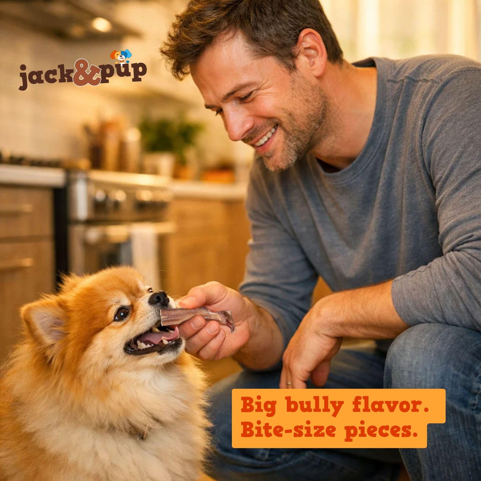 Jack&Pup Bully Bites: res alimentado en pasto, sabor auténtico.