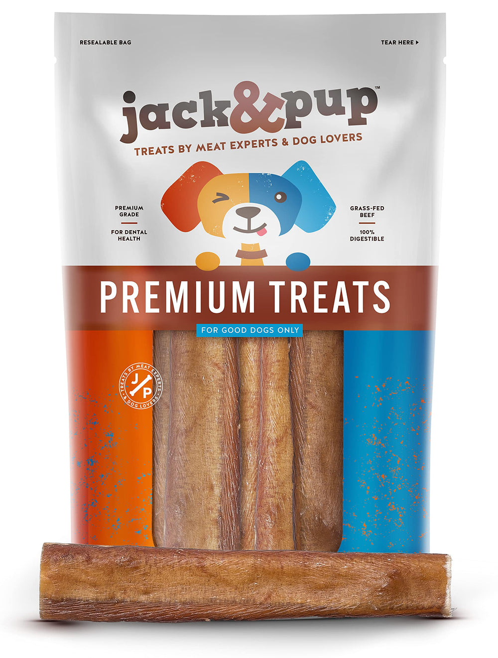 Jack&Pup bully-stick 6pulgadas-uso-entrenamiento, recompensa duradera para perros activos.