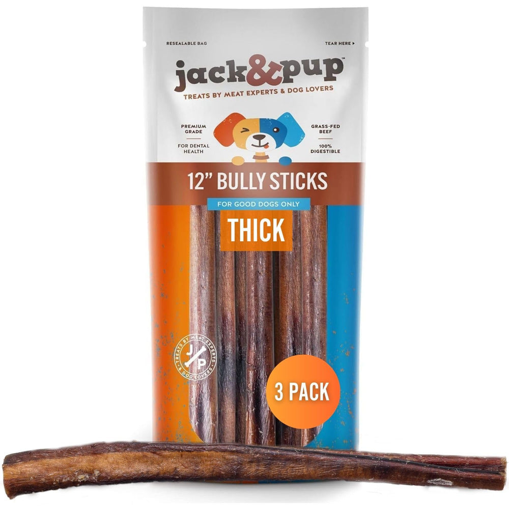 Jack&Pup palitos bully de 12 pulgadas, tres pack, empaque seguro para perros grandes