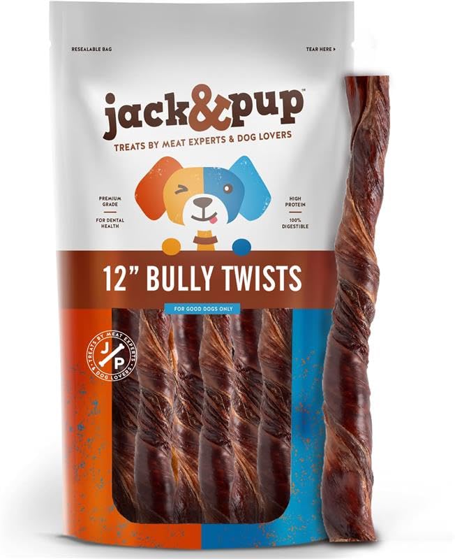 Jack&Pup Bully Twists: palitos de 12 pulgadas para perros, masticación prolongada.