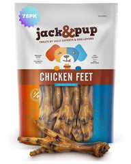 Jack&Pup dedos de pollo deshidratados para perros vista exterior, snack crujiente y natural.