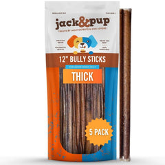 Jack&Pup palitos bully de 12 pulgadas para perros grandes, paquete de 5 piezas, masticación duradera.