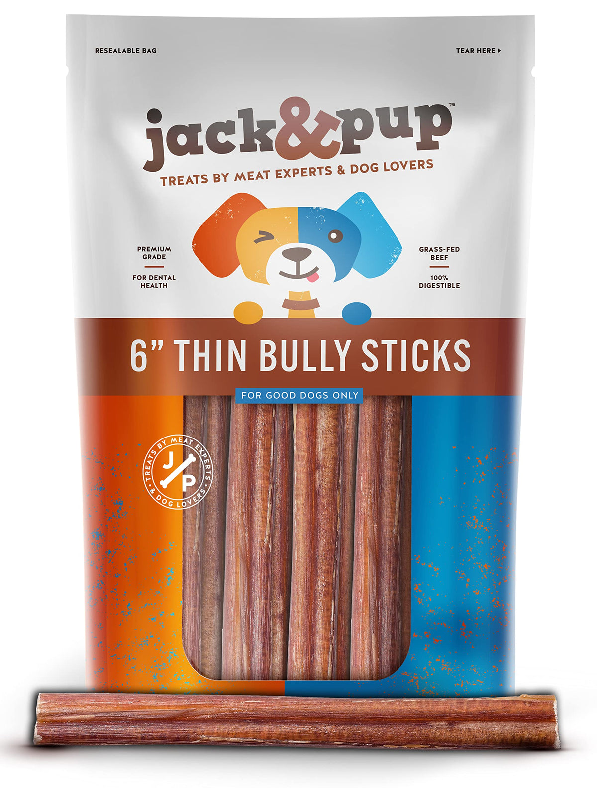 Jack&Pup palitos bully 6 pulgadas para perros pequeños, sabrosos y fáciles de masticar