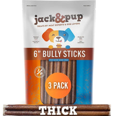 JackPup palitos bully de 6 pulgadas: paquete de 3 para masticar duradero.
