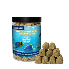 Cubo de camarones liofilizados de JADINGSFARM en bolsa, alimento rico en proteína para peces.