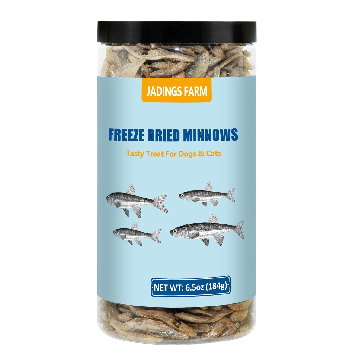 JADINGSFARM Minnows en lata abierta, snack proteico para perros y gatos.