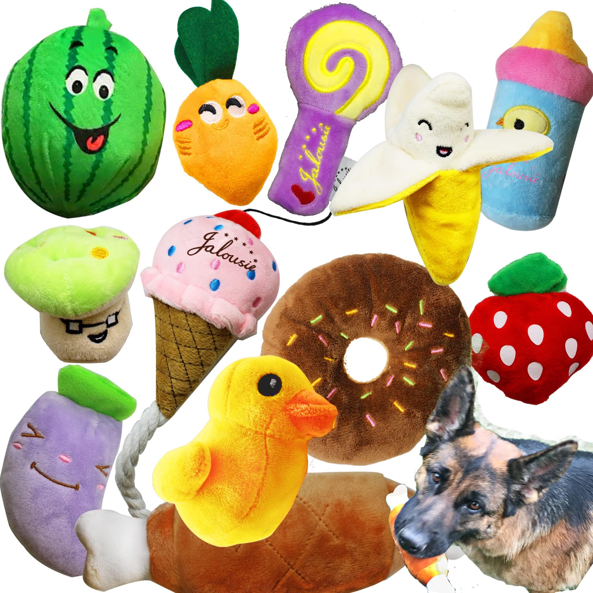 Jalousie juguete peluche chirriante para perro pequeño, estimula juego prolongado.