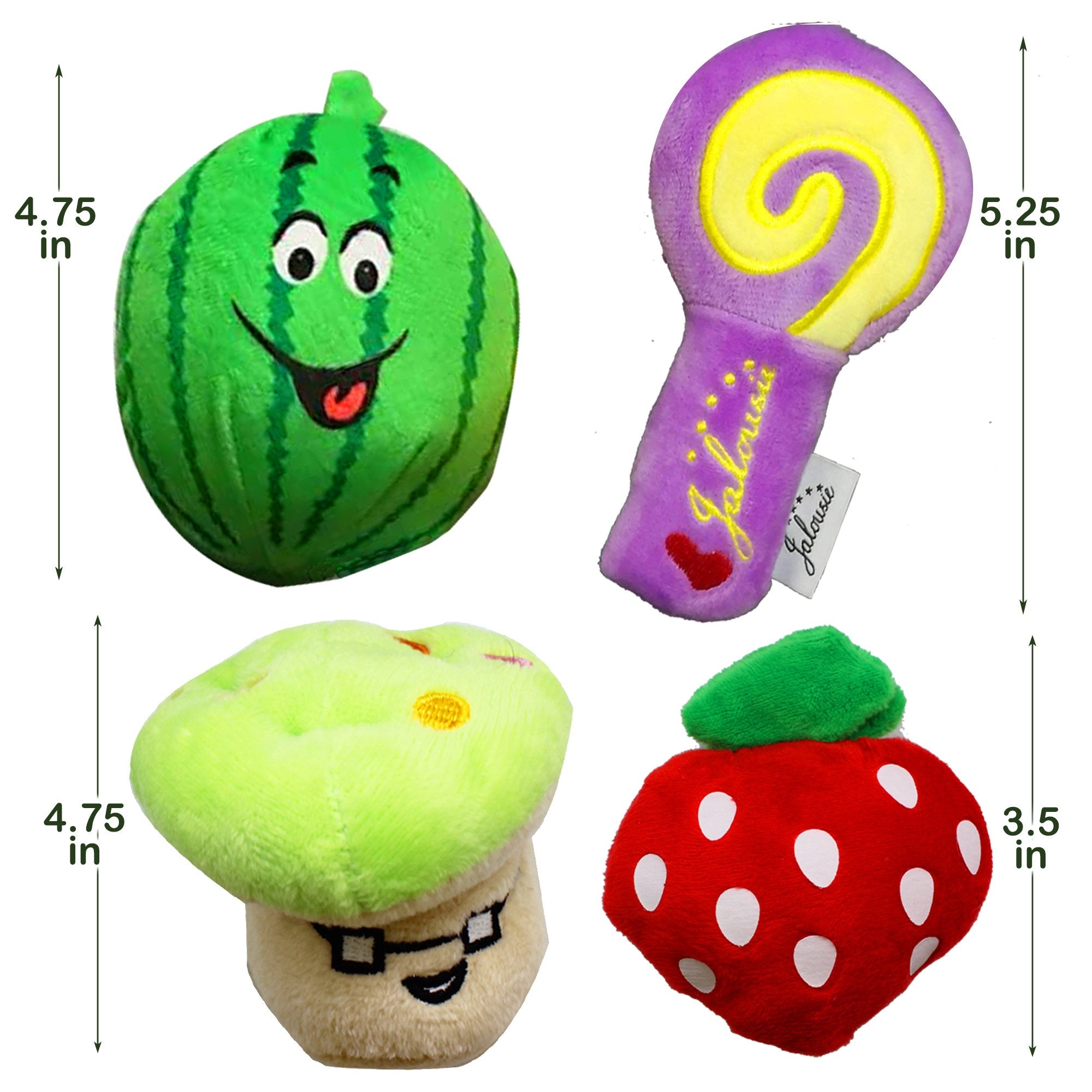 Jalousie paquete de 12 juguetes peluche para perros medianos, formas variadas para juego imaginativo.