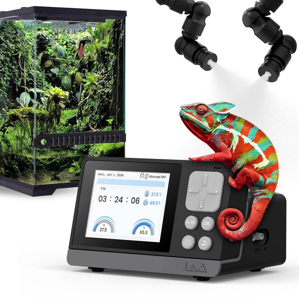 Mister Reptile de J&A con pantalla LED para estado en vivo