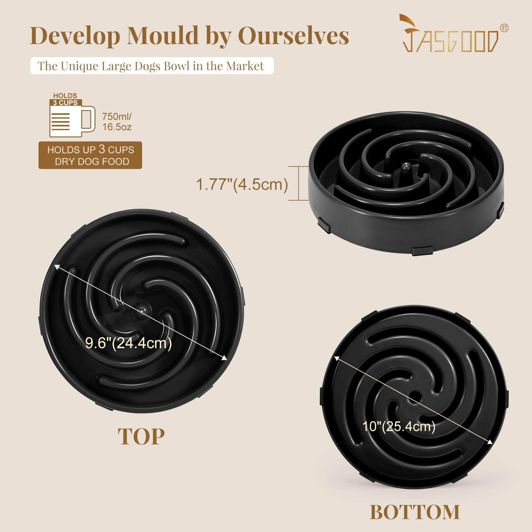 Hauteur du bol JASGOOD 4,5 cm, profil compact