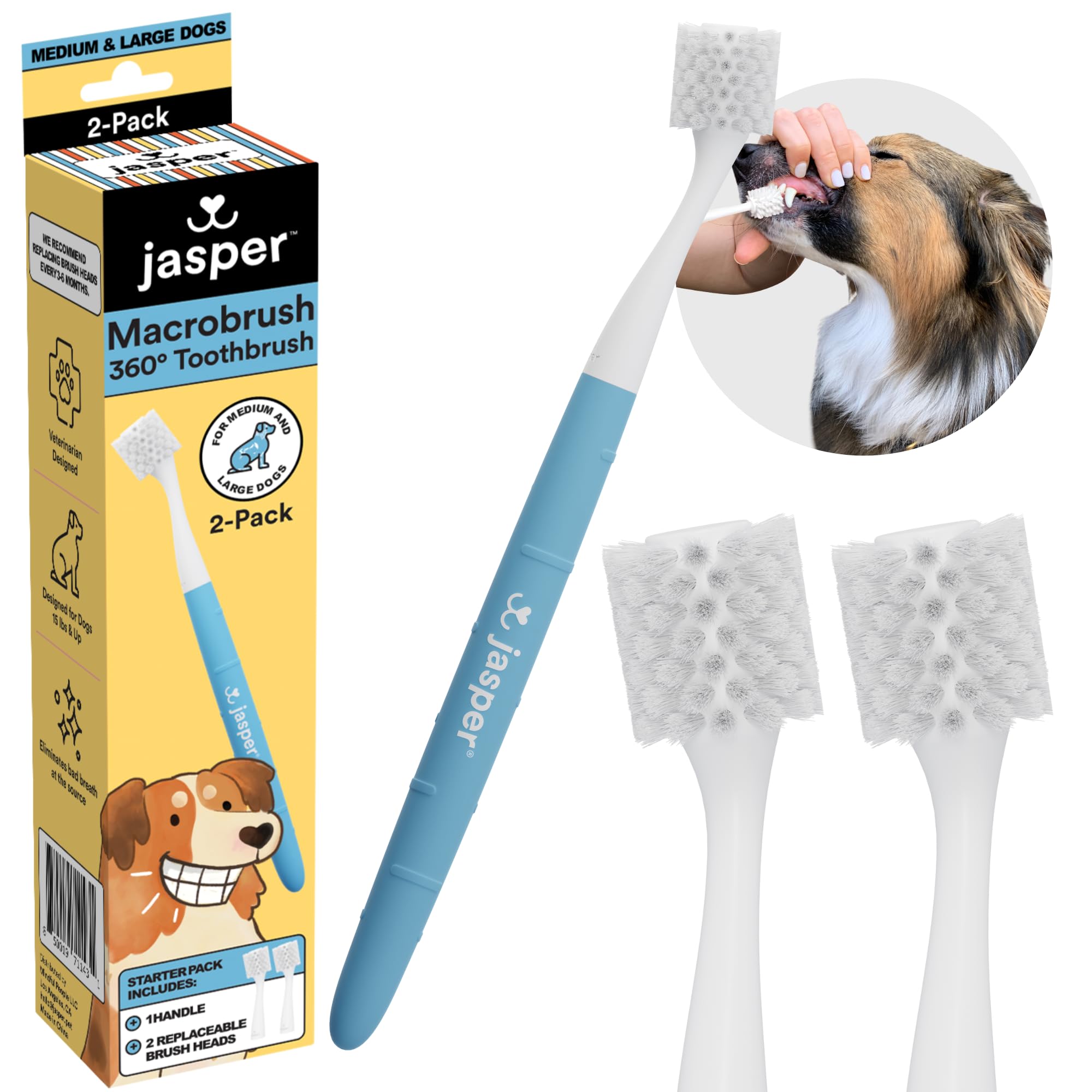 Jasper Macrobrush 360 cabezal 360 grados para limpieza eficiente de dientes traseros.