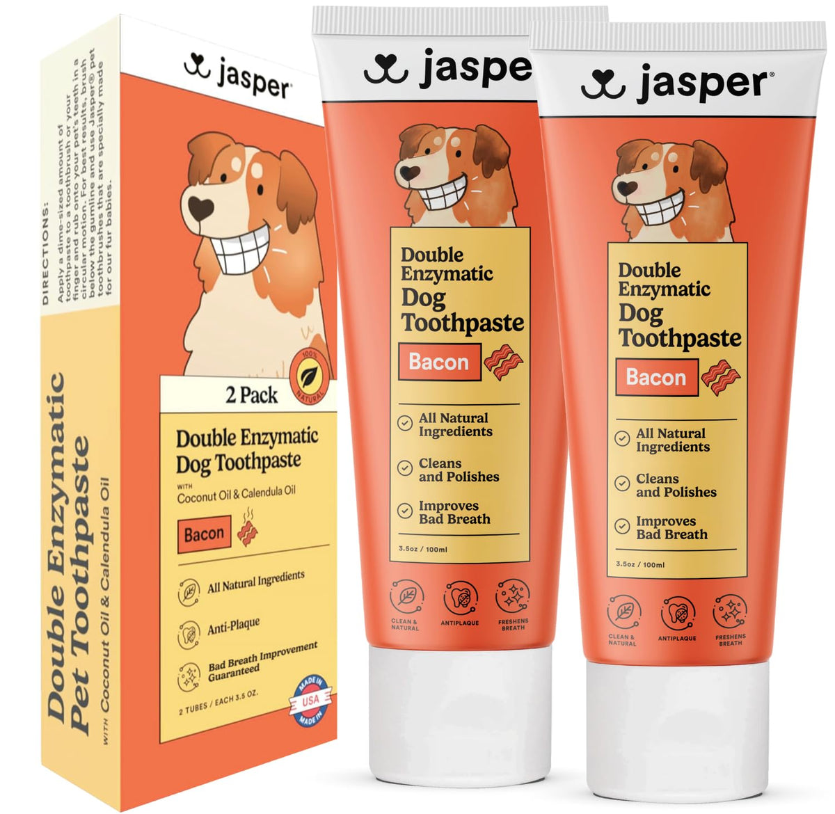 Pasta dental Jasper en empaque doble para cuidado diario de mascotas.