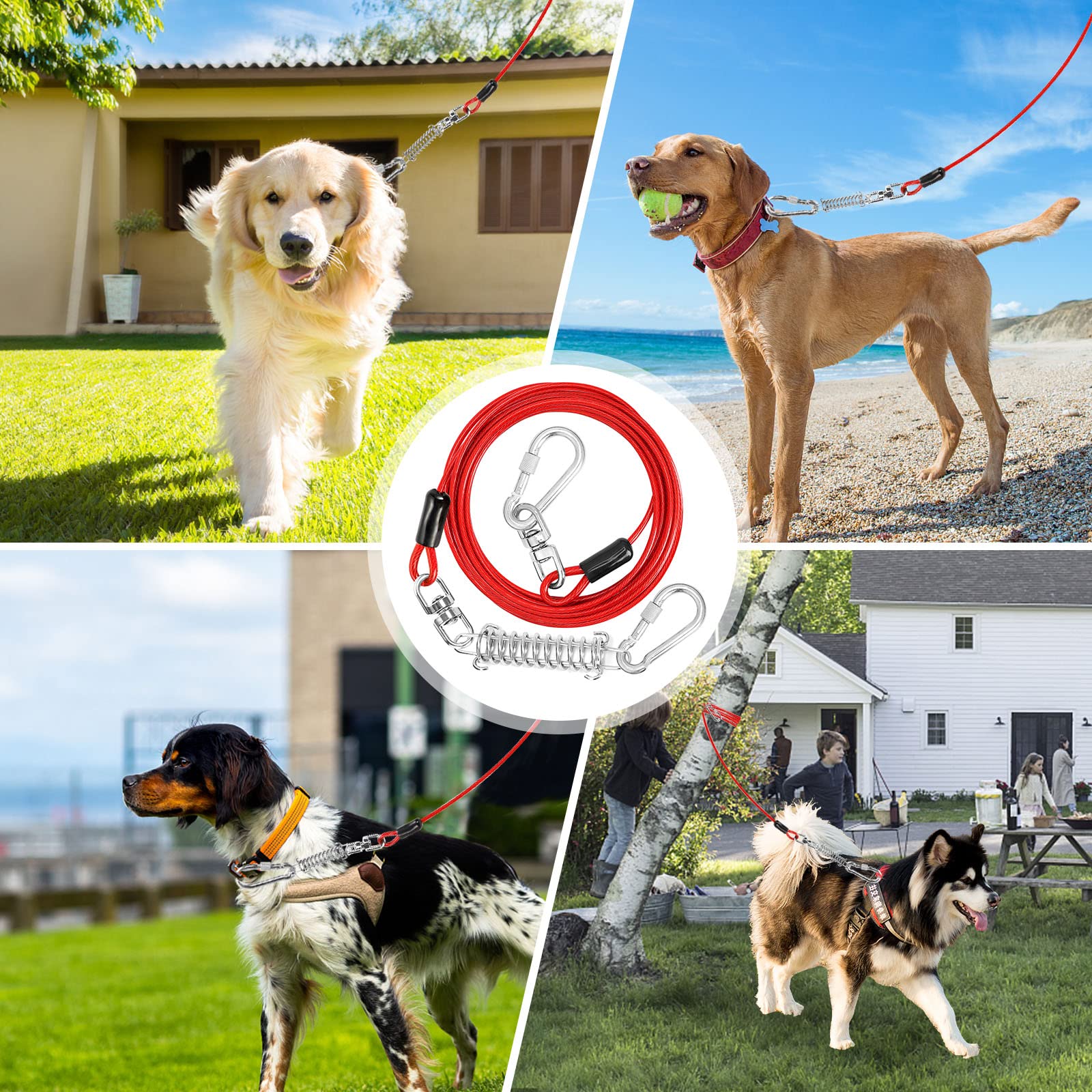 Jenico cable para perros de 70 ft con gancho giratorio, ideal para camping.