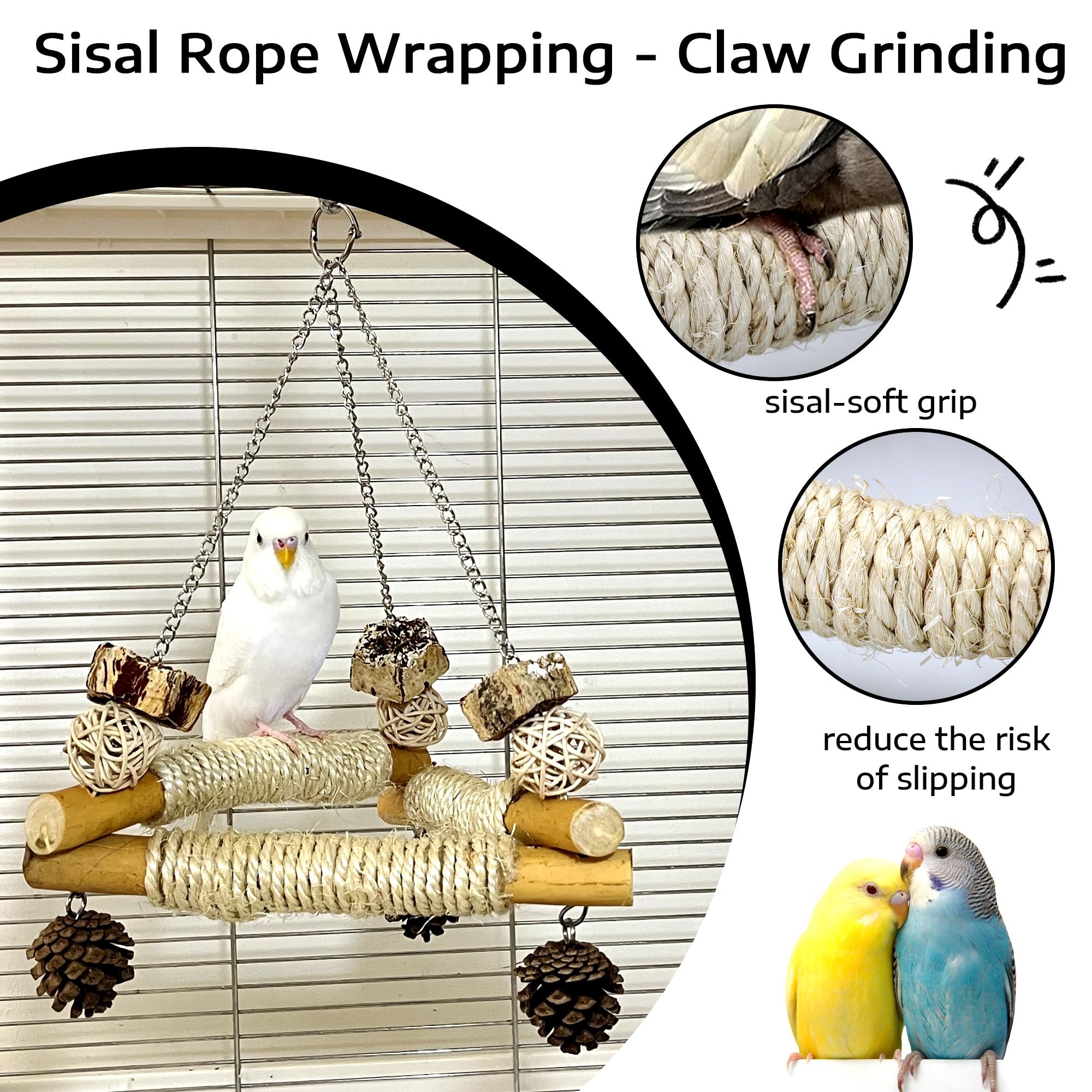 Jevnd Bird Swing bolas mimbre conos de pino para masticar.