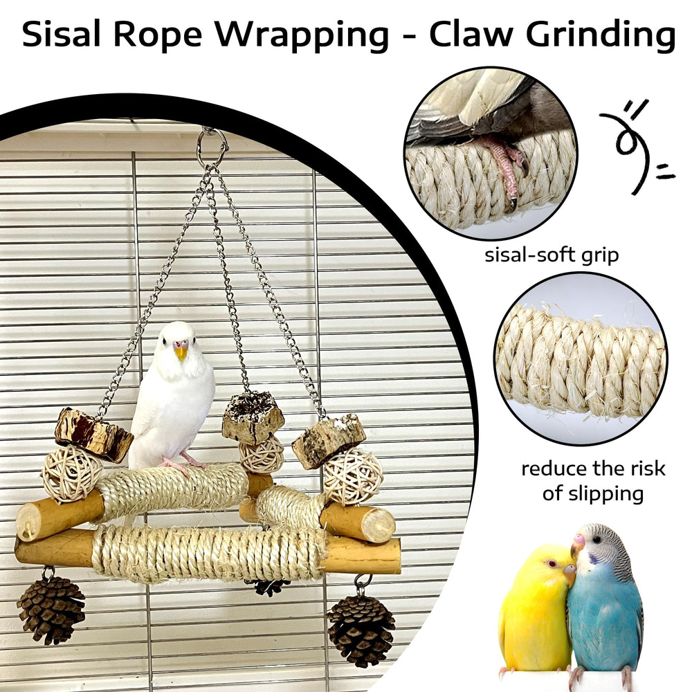 Jevnd Bird Swing bolas mimbre conos de pino para masticar.