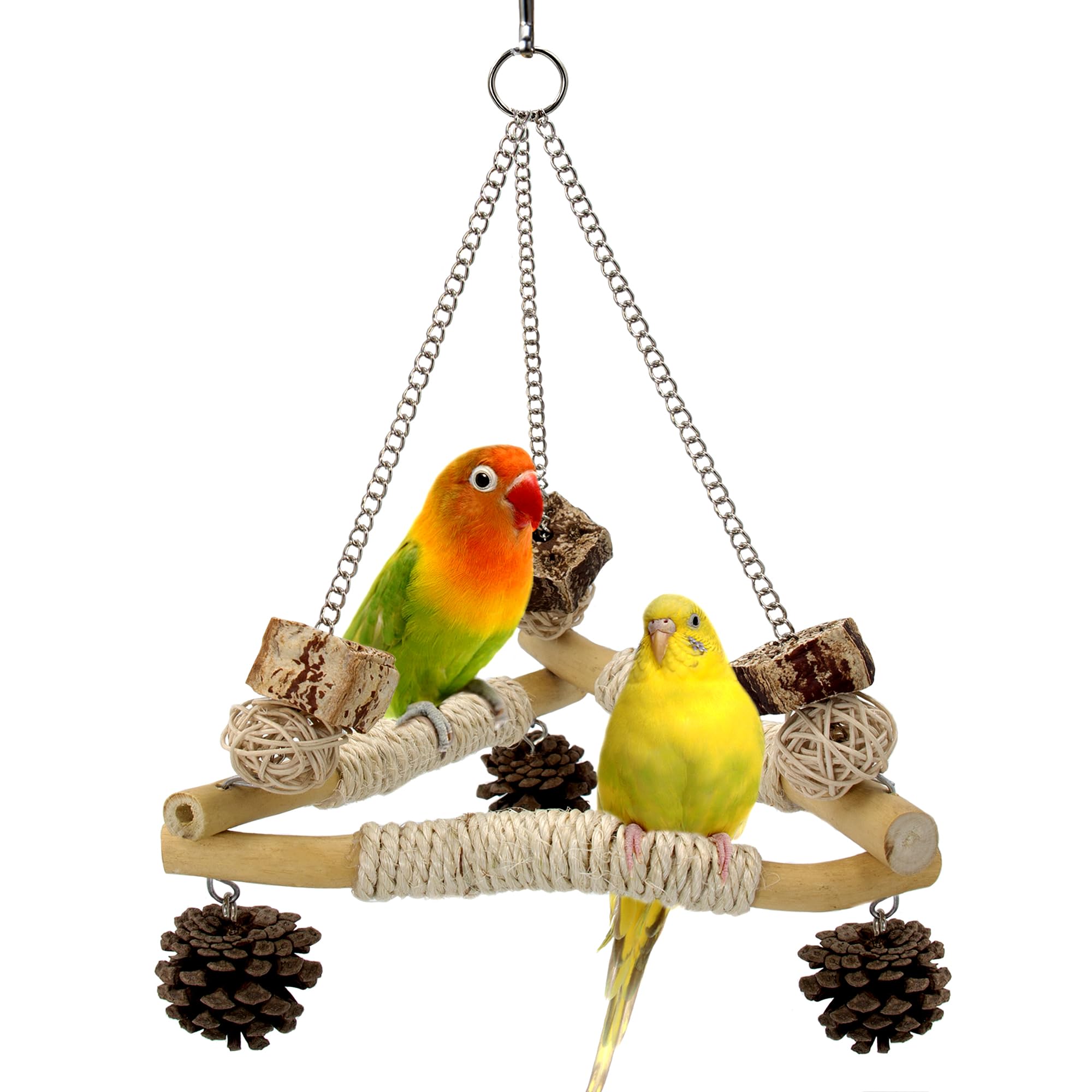 Jevnd Bird Swing jaula con juguetes masticables, fomenta exploración y relajación.