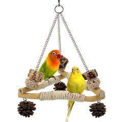 Jevnd Bird Swing jaula con juguetes masticables, fomenta exploración y relajación.