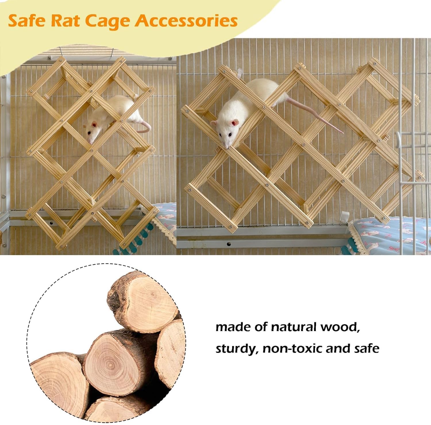Jevnd plataforma de madera para dos ratas, perfecta para jugar y trepar juntas.