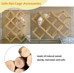 Jevnd plataforma de madera para dos ratas, perfecta para jugar y trepar juntas.