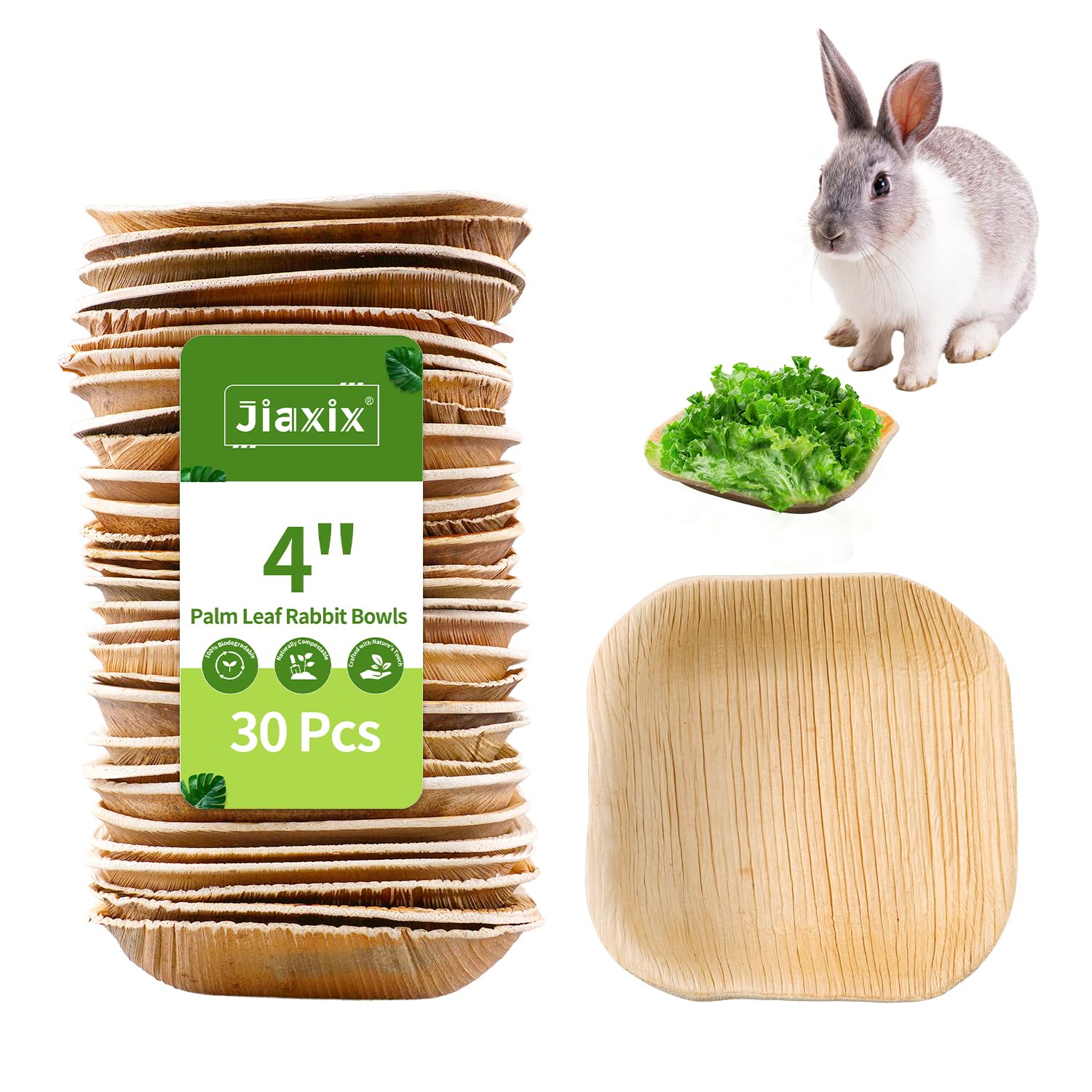 Jiaxix cuenco de hoja de palma de 4 pulgadas, ideal para comida de conejos.