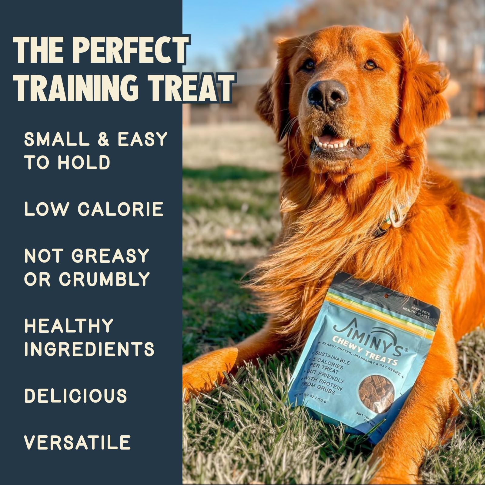 Jiminy's Chewy Training Treats, morceaux-petits faciles à croquer pendant l'entraînement.