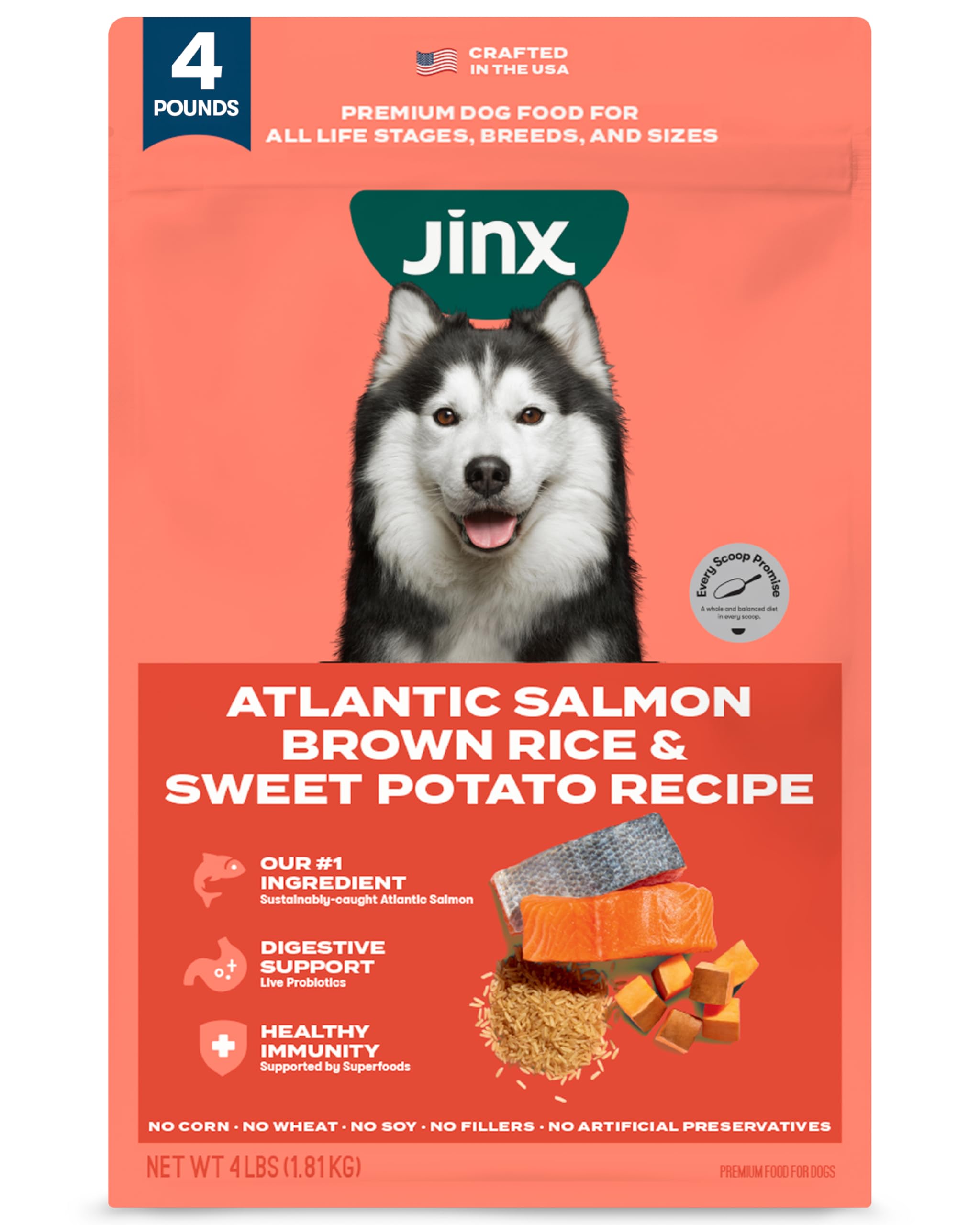 Jinx alimento seco para perros con salmón real, nutrición para todas las etapas.
