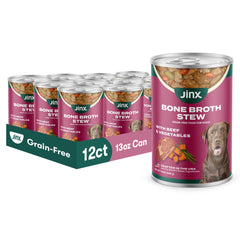 Jinx estofado de caldo óseo para perros, lata de 375 g lista para servir.