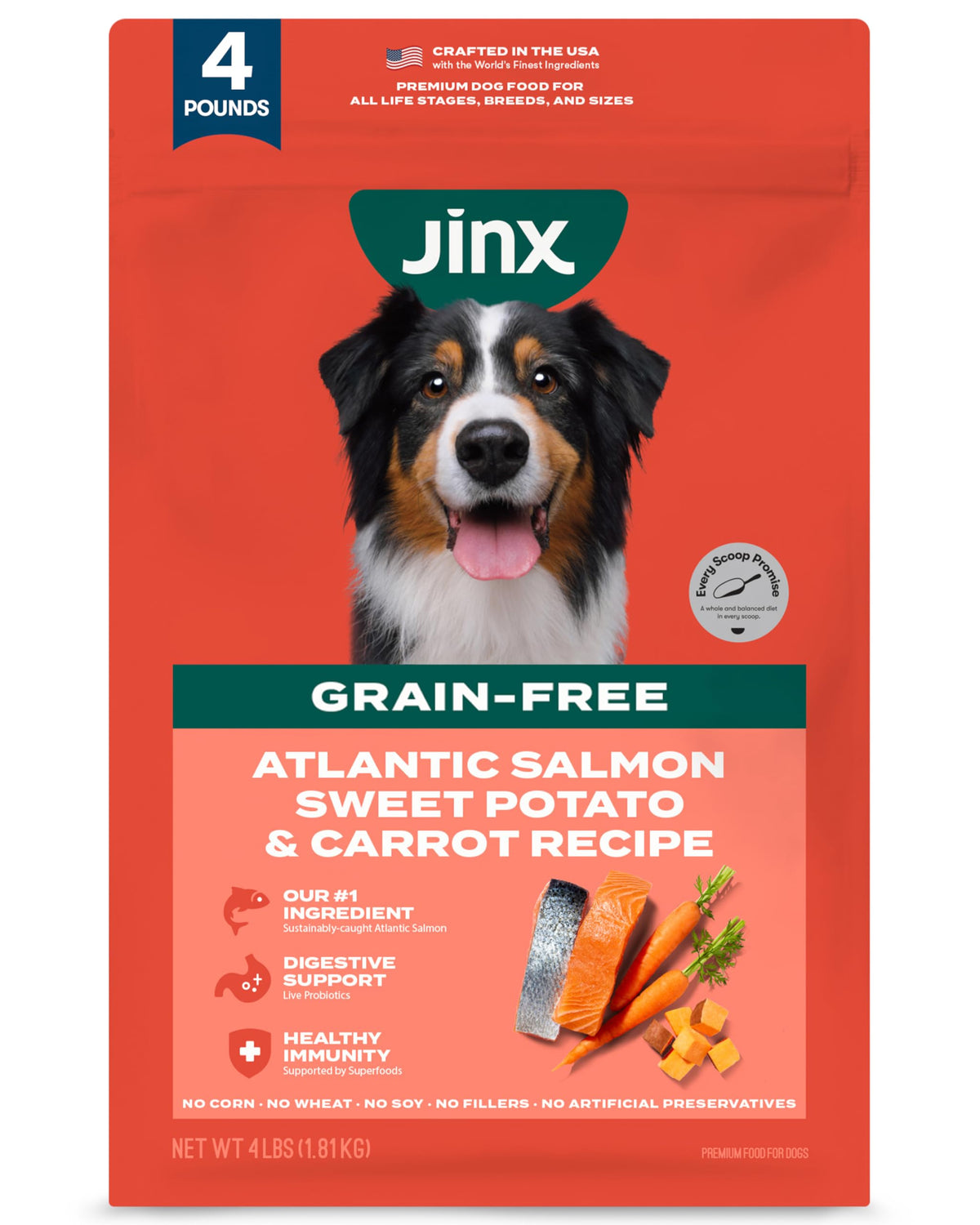 Jinx Premium Salmon puppy kibble close-up for growth and energy