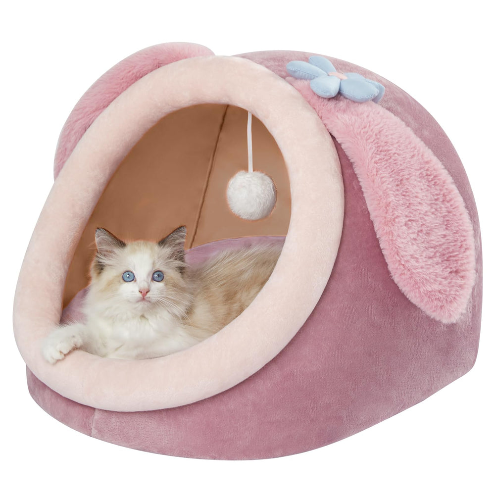 Jiupety cama gato cueva rosa: refugio cálido para felinos de 6-10 libras.