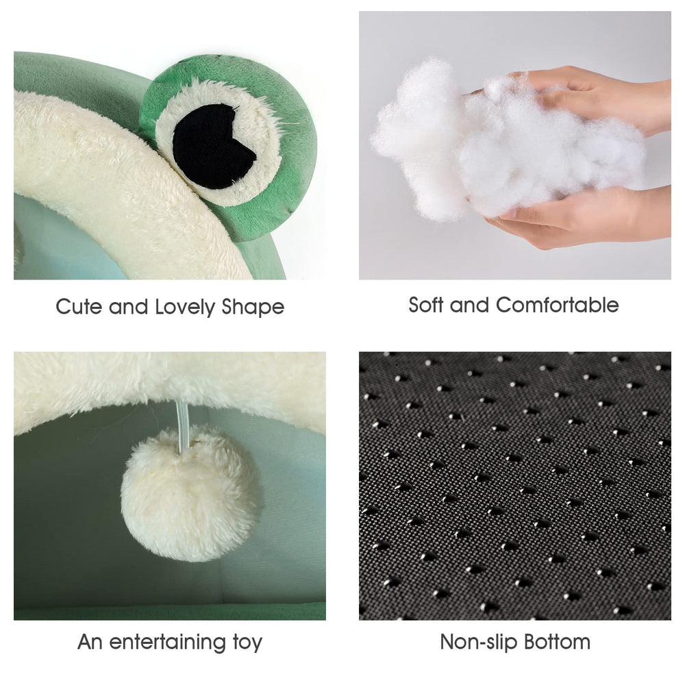 Jiupety iglu con diseño decorativo que atrae la curiosidad del gato.