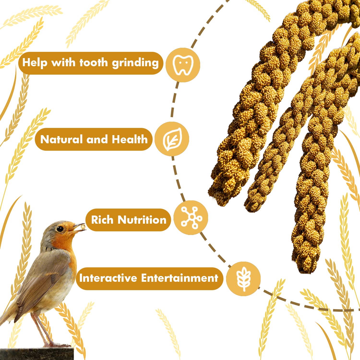 Jmxu's Millet Spray supports training through quick rewards for birds.